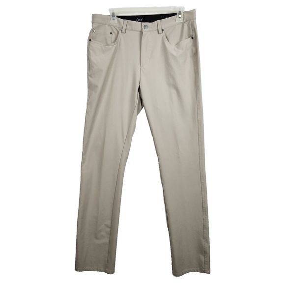 Greg Norman Golf Pants Men 32 X 34 Beige Flat Front 4 Way Stretch 5 Pocket Tech - Picture 1 of 16